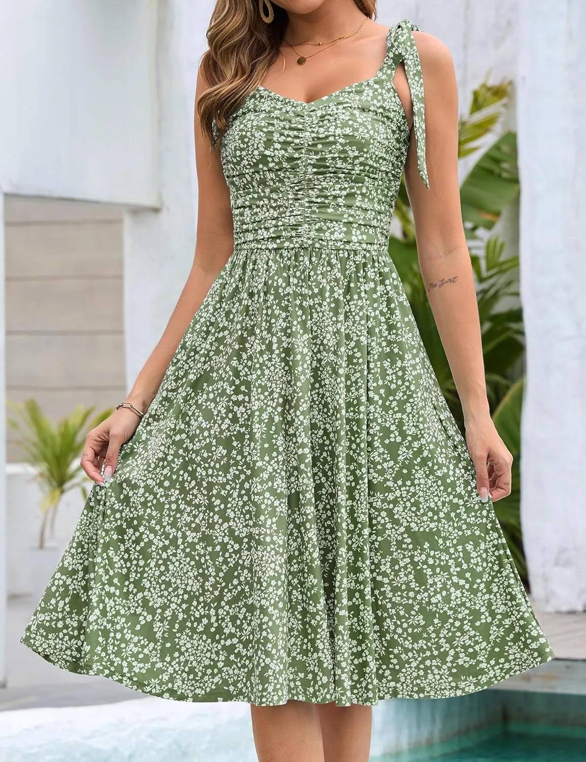 Kranda Women 2025 Summer Casual Spaghetti Strap Sundress V Neck Sleeveless Flowy Boho Floral Midi Dress with Pockets