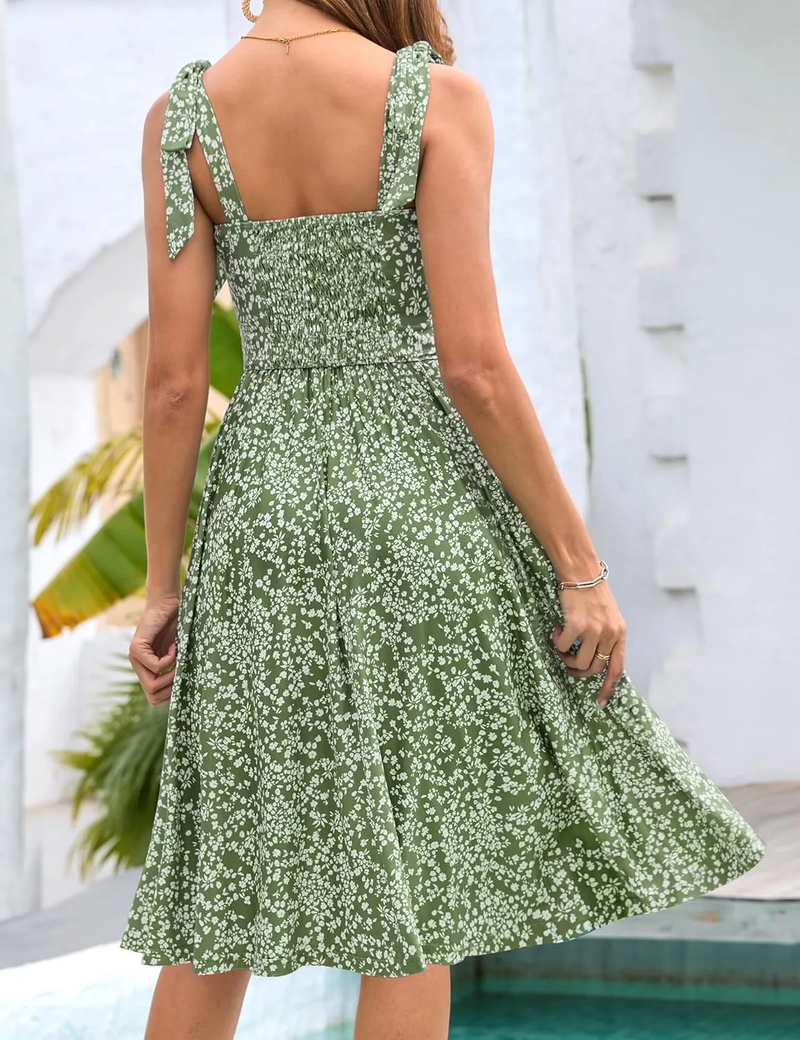 Kranda Women 2025 Summer Casual Spaghetti Strap Sundress V Neck Sleeveless Flowy Boho Floral Midi Dress with Pockets