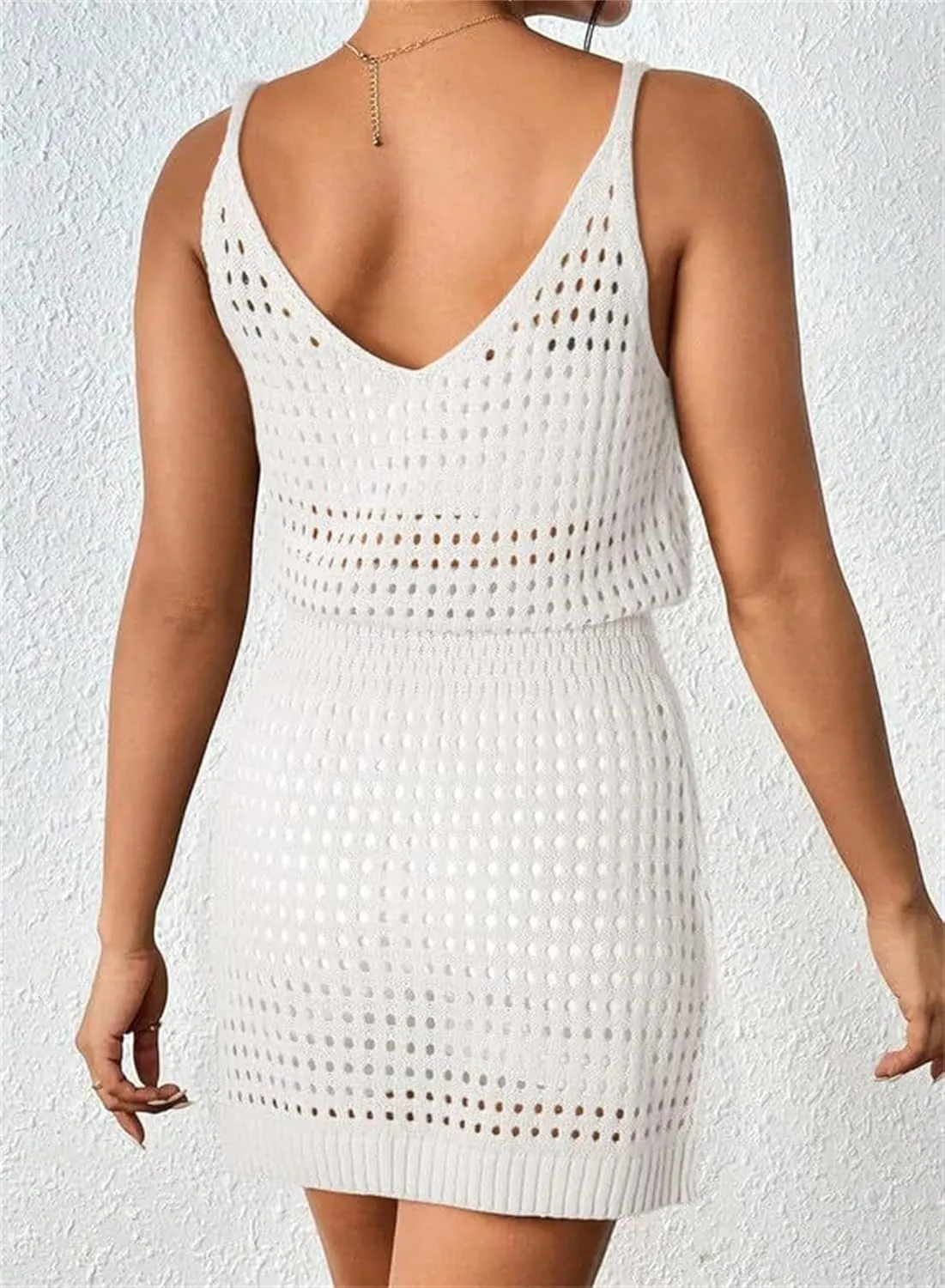 Kubbon Swim Cover Up for Women Crochet Hollow Out Knit Beach Dresses Sleeveless Swimsuits Beach Tank Dresses Coverups