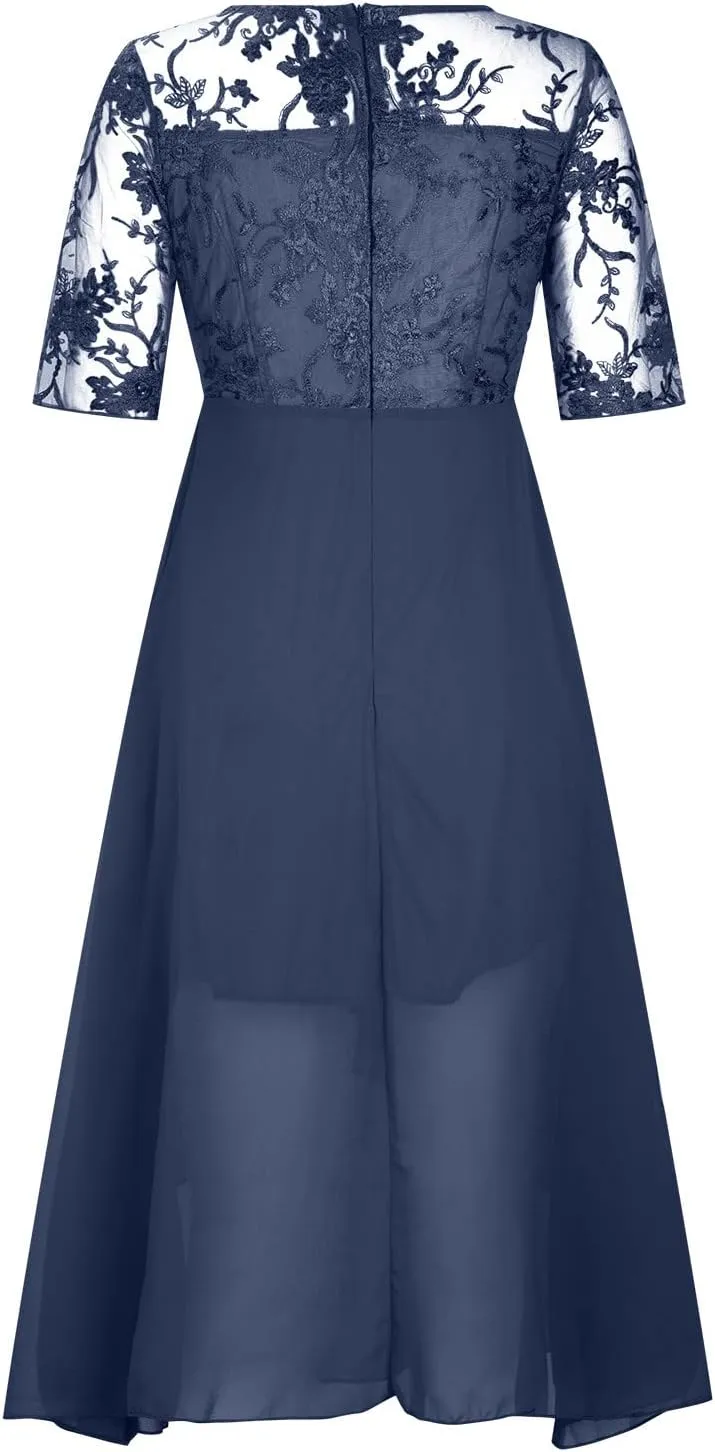 Lace Wedding Guest Dresses for Women Summer Elegant Lace Patchwork Party Dress Chiffon Formal Evening Dress