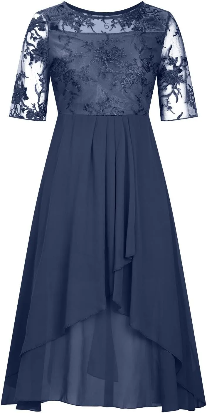 Lace Wedding Guest Dresses for Women Summer Elegant Lace Patchwork Party Dress Chiffon Formal Evening Dress