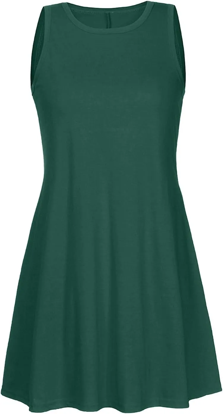 Ladies Mini Dresses with Pockets,Sleeveless Summer Dresses Elegant Plain Tank Dress Casual Loose High Waist Mini Dress