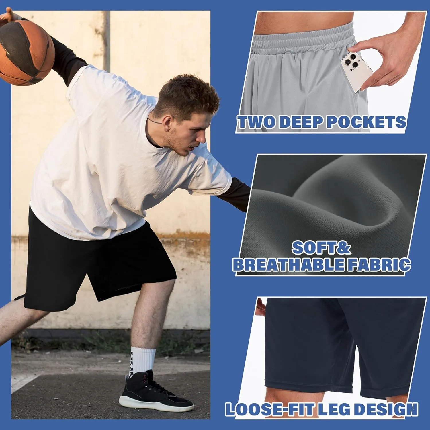 LalaHooK 5 Pack Gym Mens Shorts - Quick Dry Basketball Workout Athletic Shorts with Pockets for Running Casual Activewear