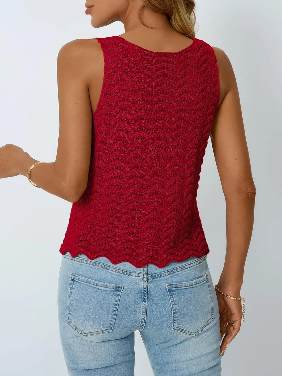 LILLUSORY Crochet Tops for Women Summer Vacation Outfits Beach Cover Up Going Out Tie Front Spring Sweater Vest 2025 Fashion