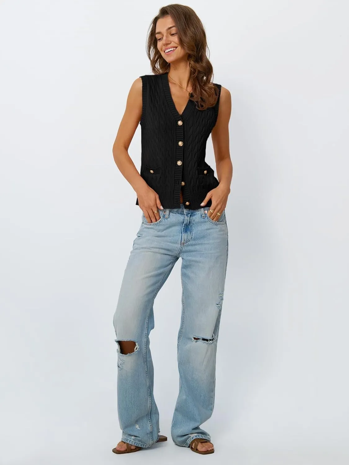 LILLUSORY Sweater Vest Women Fashion Casual Summer Outfits V Neck Cable Knit Spring Trendy Cropped Sleeveless Cute 2025