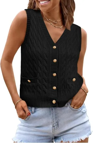 LILLUSORY Sweater Vest Women Fashion Casual Summer Outfits V Neck Cable Knit Spring Trendy Cropped Sleeveless Cute 2025