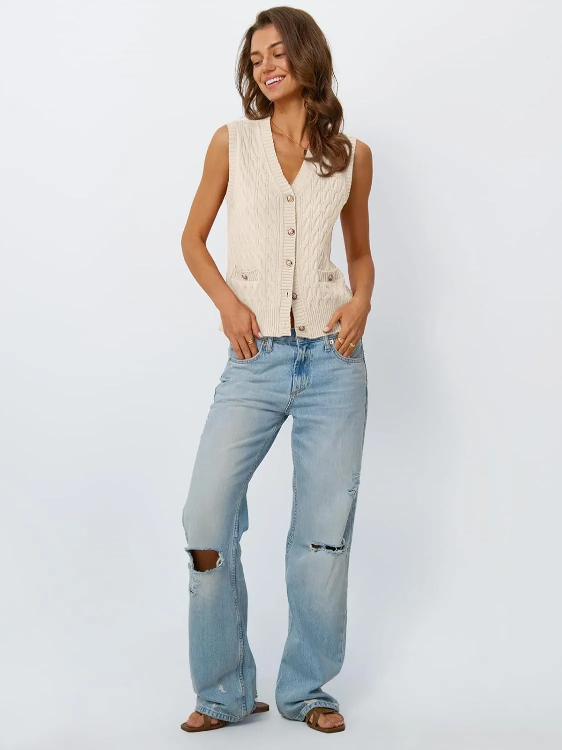 LILLUSORY Sweater Vest Women Fashion Casual Summer Outfits V Neck Cable Knit Spring Trendy Cropped Sleeveless Cute 2025