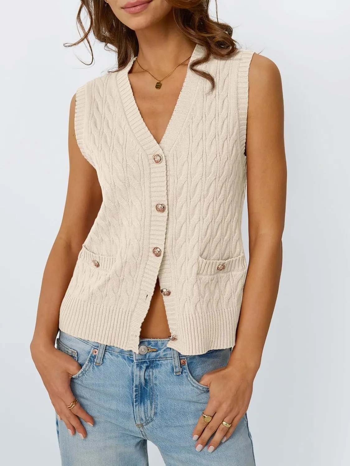 LILLUSORY Sweater Vest Women Fashion Casual Summer Outfits V Neck Cable Knit Spring Trendy Cropped Sleeveless Cute 2025