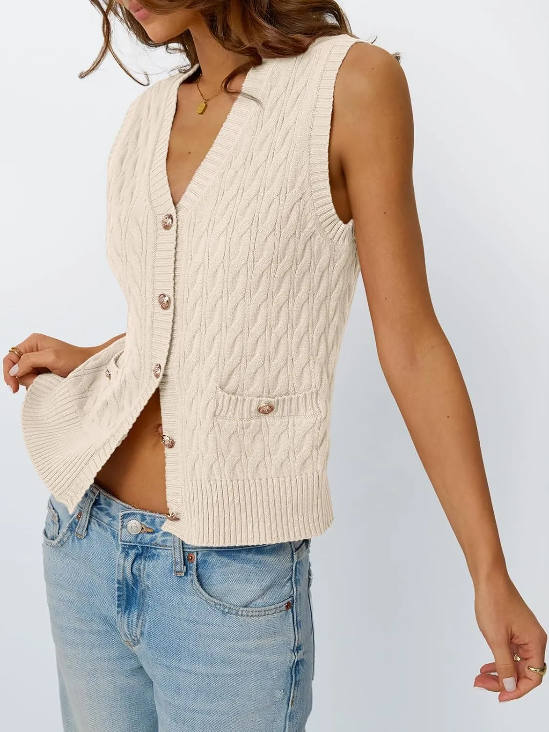 LILLUSORY Sweater Vest Women Fashion Casual Summer Outfits V Neck Cable Knit Spring Trendy Cropped Sleeveless Cute 2025