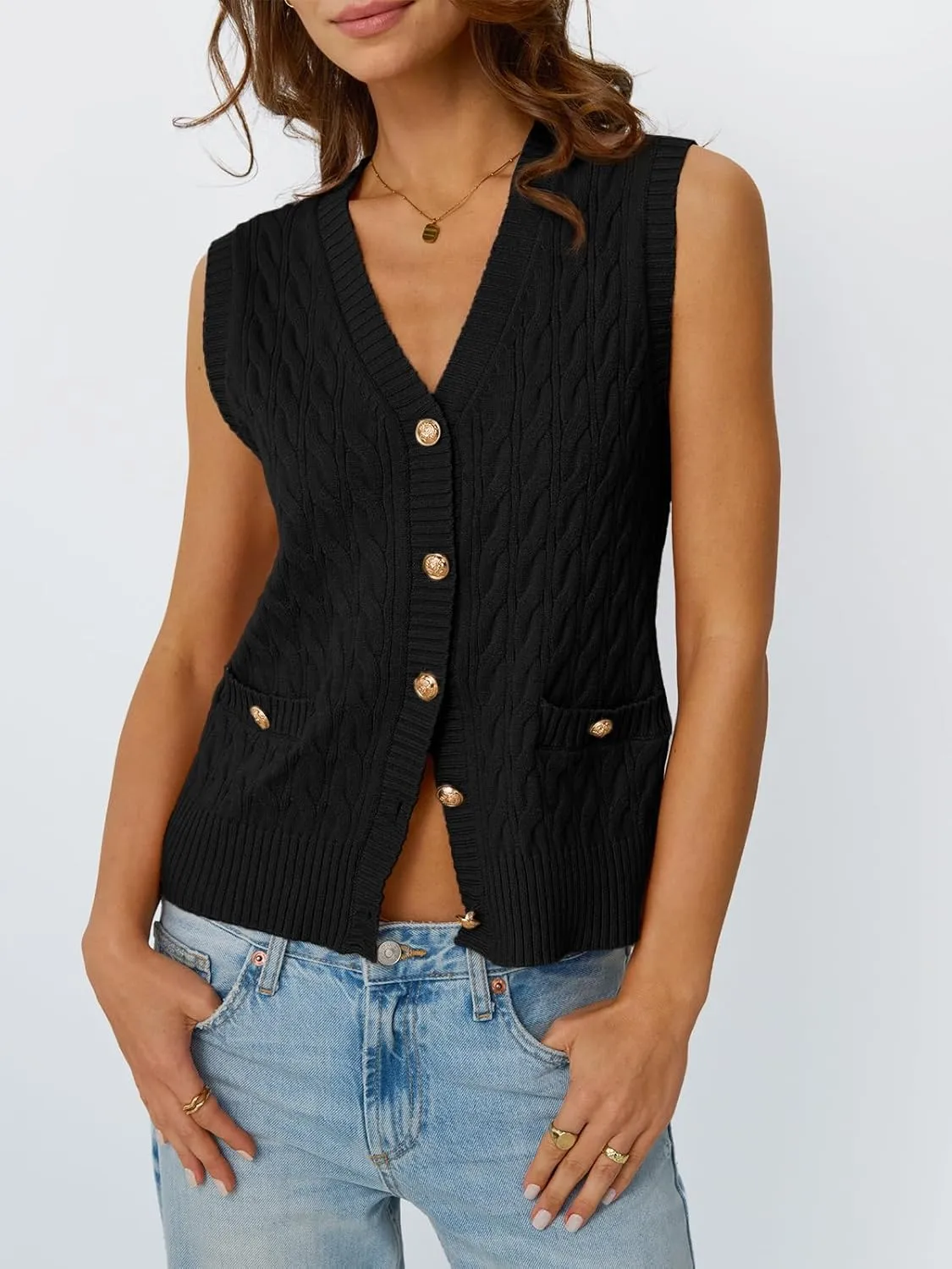 LILLUSORY Sweater Vest Women Fashion Casual Summer Outfits V Neck Cable Knit Spring Trendy Cropped Sleeveless Cute 2025