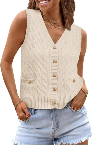 LILLUSORY Sweater Vest Women Fashion Casual Summer Outfits V Neck Cable Knit Spring Trendy Cropped Sleeveless Cute 2025