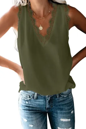 lime flare Sexy Summer Lace Trim Sleeveless Cami Tank Tops Dressy Camisole