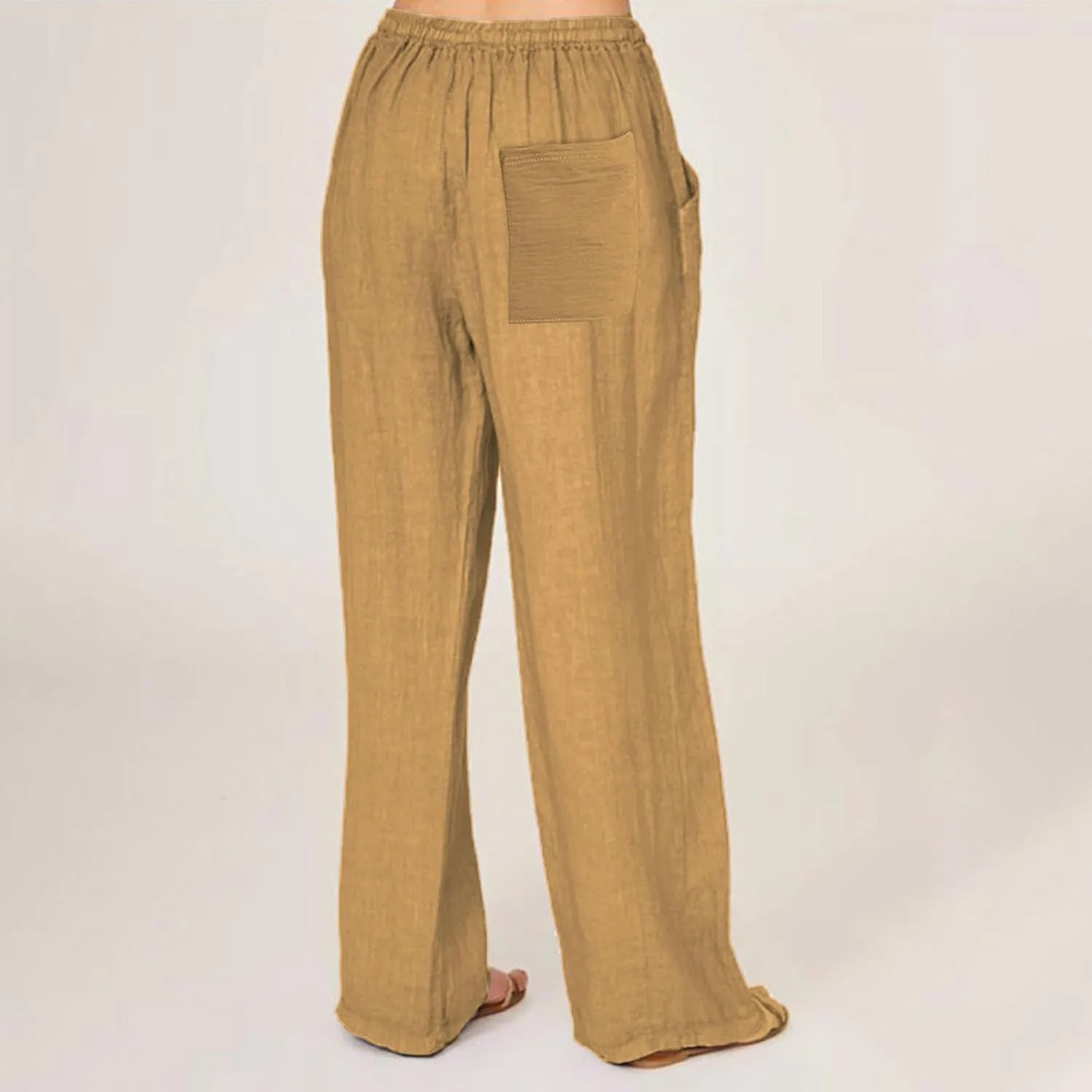 Linen Drawstring Pants Women 2025 Baggy Y2K Summer Stretchy Boho Beach Pants Relaxed Loose Fit Elastic Lightweight Trousers