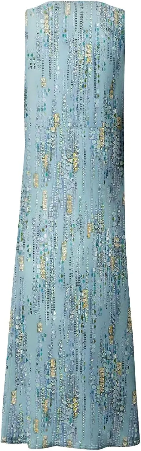 Linen Dresses for Women 2025 Summer Long Dress Sleeveless Elegant Flowy Plus Size Loose Sundress with Pockets