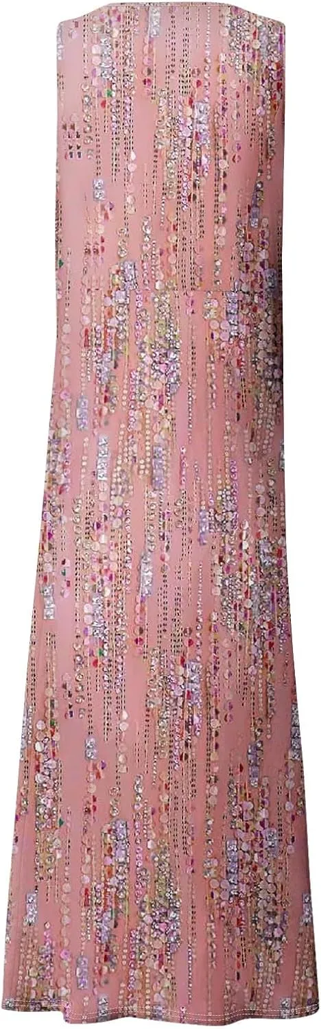 Linen Dresses for Women 2025 Summer Long Dress Sleeveless Elegant Flowy Plus Size Loose Sundress with Pockets