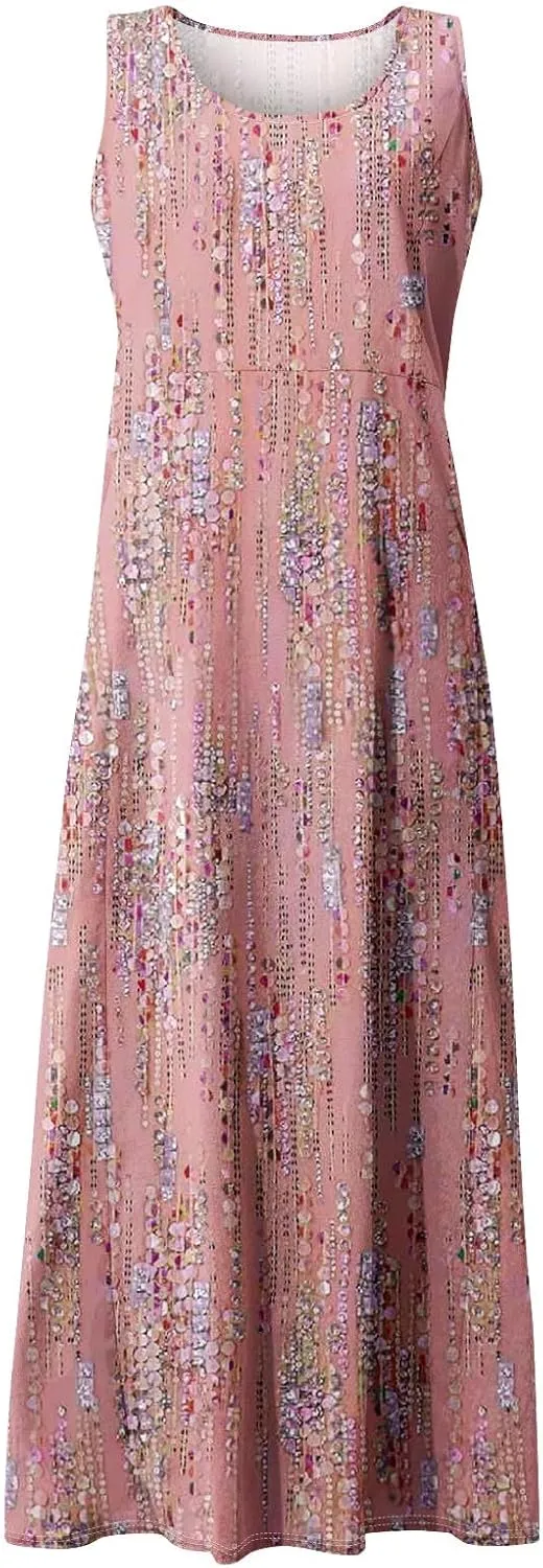 Linen Dresses for Women 2025 Summer Long Dress Sleeveless Elegant Flowy Plus Size Loose Sundress with Pockets