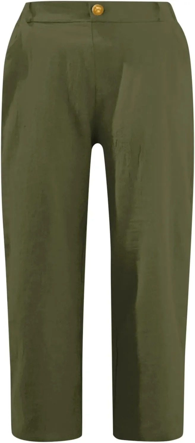 Linen Palazzo Pants for Women Relaxed Fit Straight Leg Trousers Summer Beach Travel Vacation 2025 Ladies Capris Pants