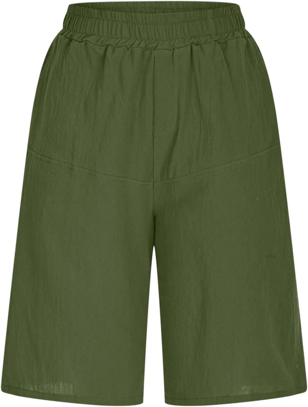 Linen Shorts Women High Waited Knee Length Summer Dressy Casual Long Shorts Trouser Wide Leg with Elastic Waist
