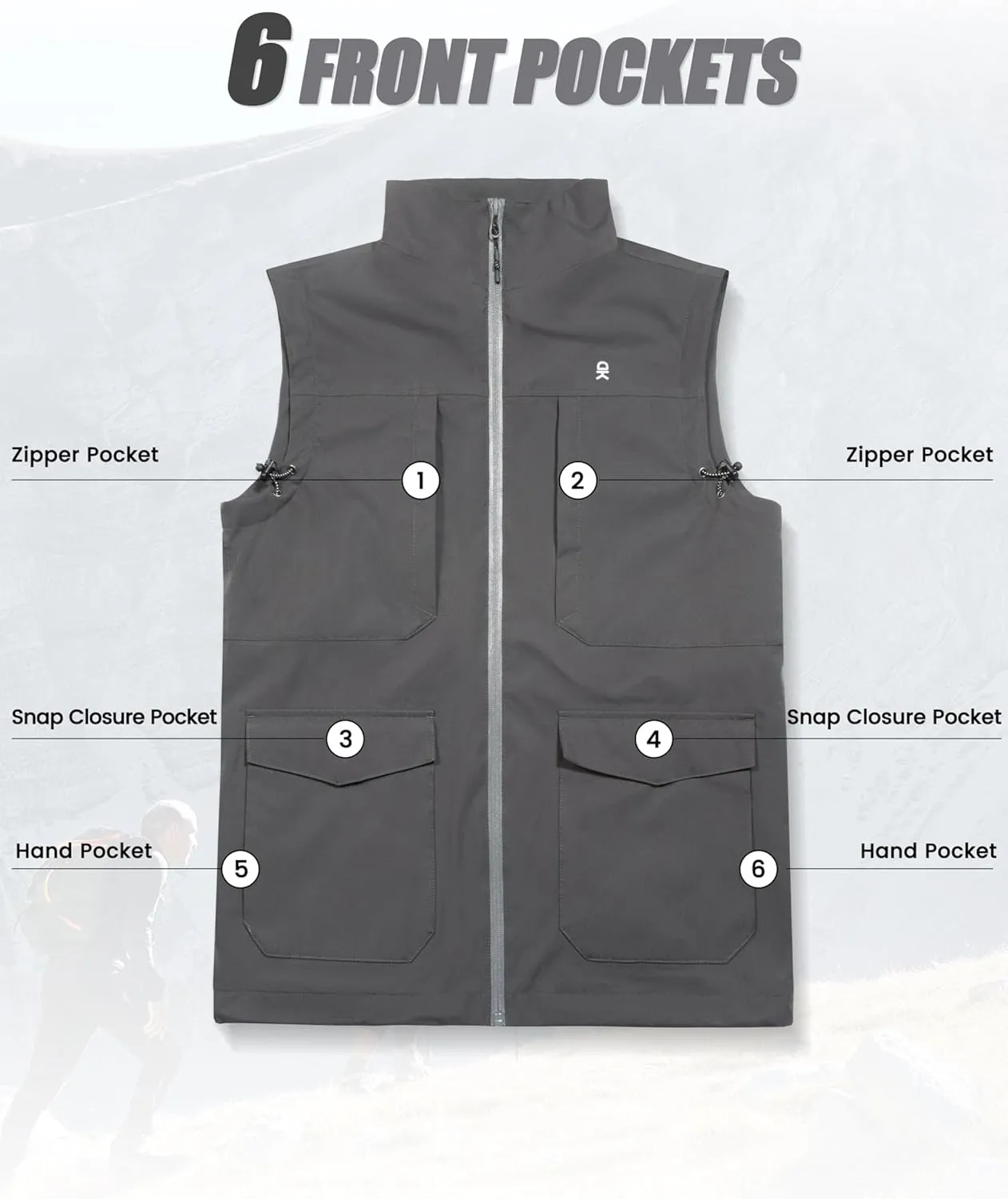Little Donkey Andy Men's Lightweight Quick Dry Vest Windproof Sleeveless Jacket with 12 Pockets for Fishing Travel