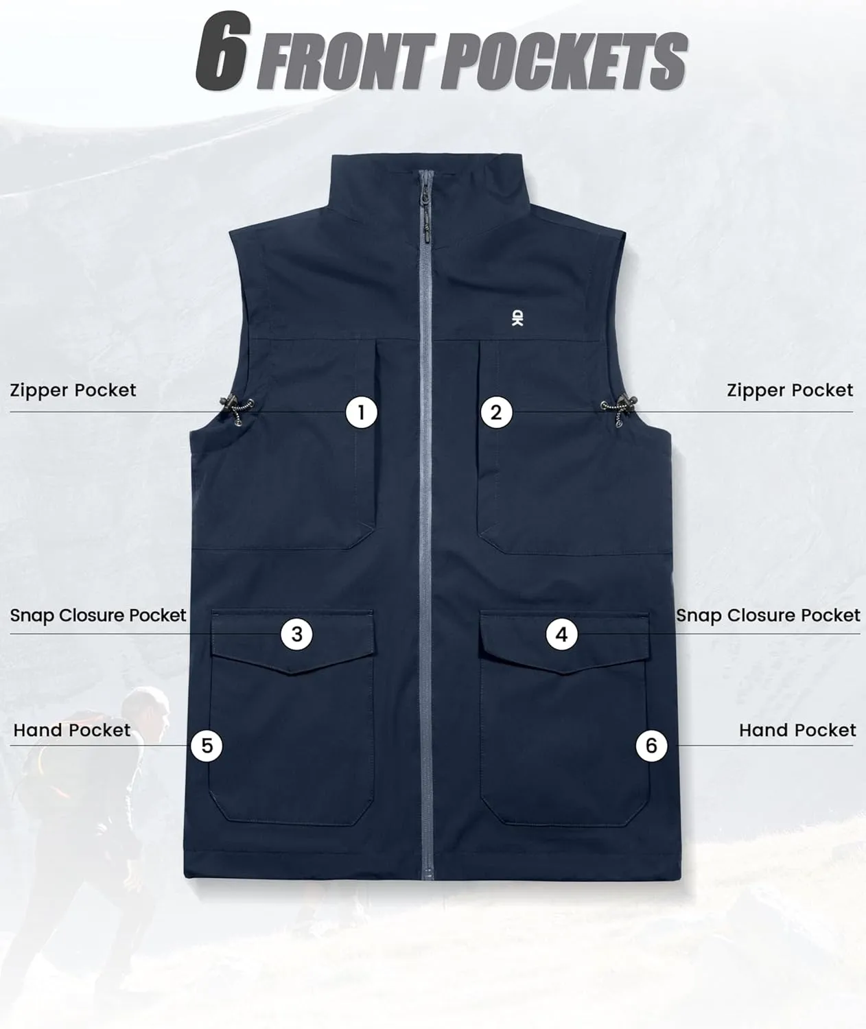 Little Donkey Andy Men's Lightweight Quick Dry Vest Windproof Sleeveless Jacket with 12 Pockets for Fishing Travel