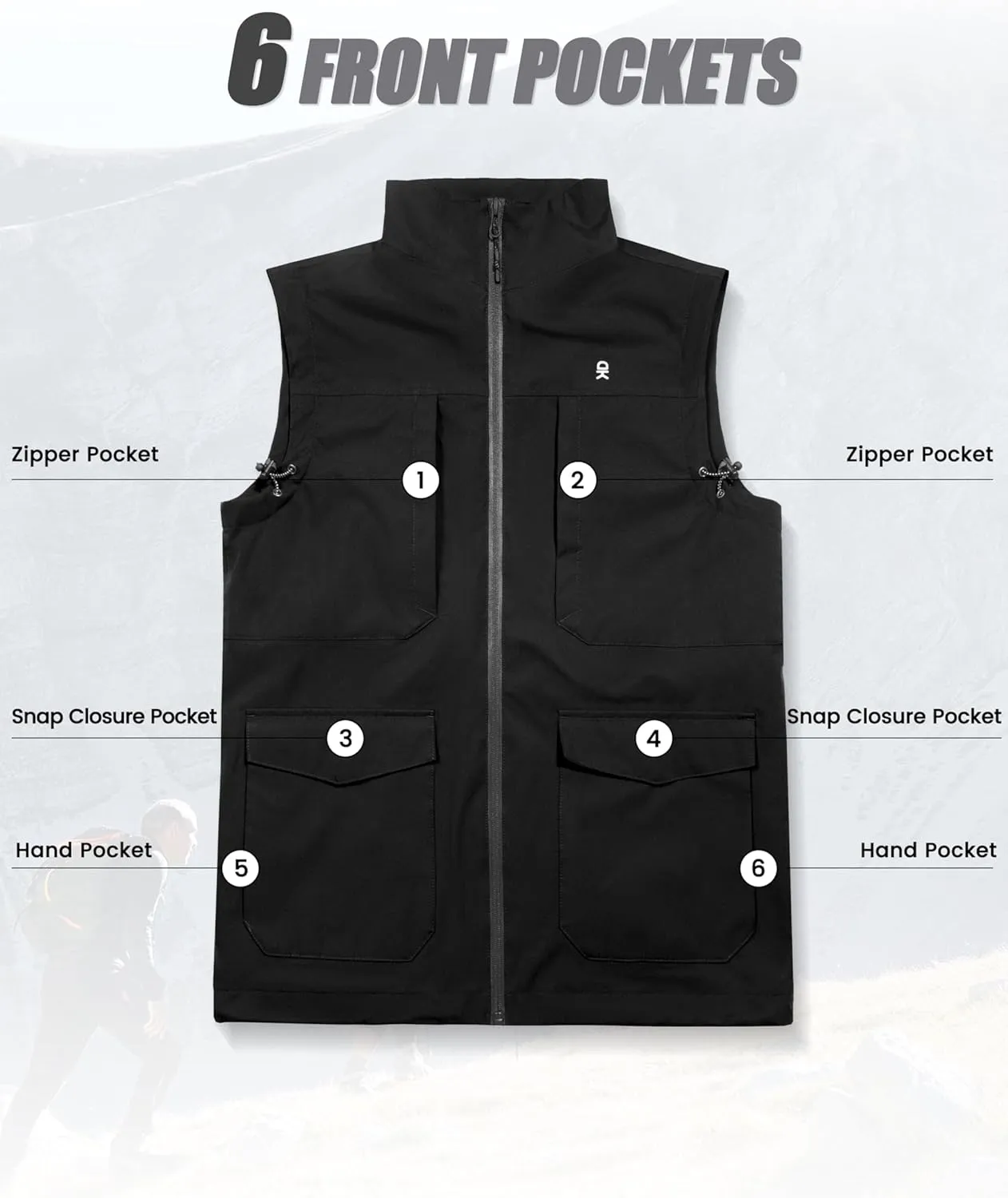 Little Donkey Andy Men's Lightweight Quick Dry Vest Windproof Sleeveless Jacket with 12 Pockets for Fishing Travel