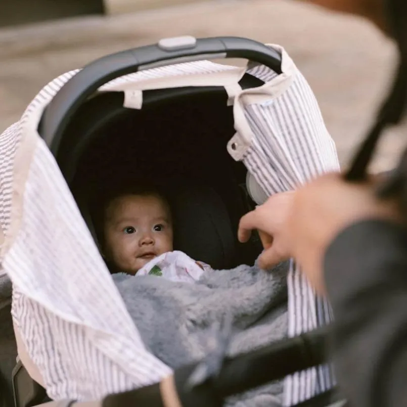 Little Unicorn Cotton Muslin Car Seat Canopy - Grey Stripe