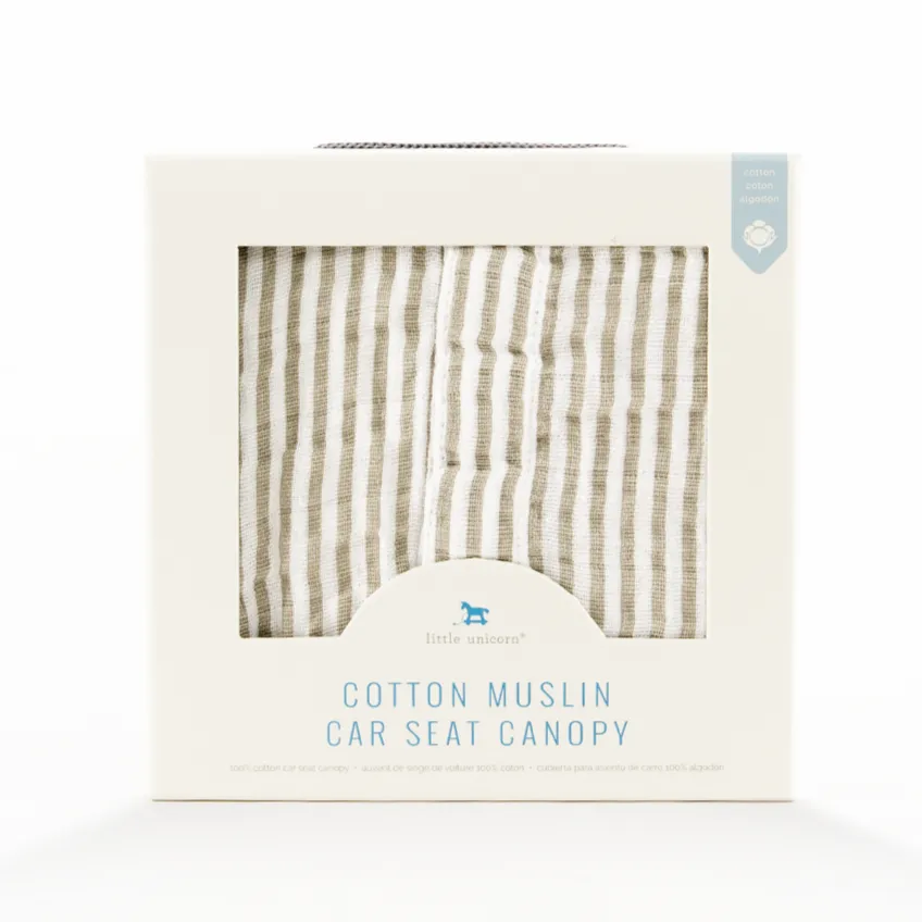 Little Unicorn Cotton Muslin Car Seat Canopy - Grey Stripe