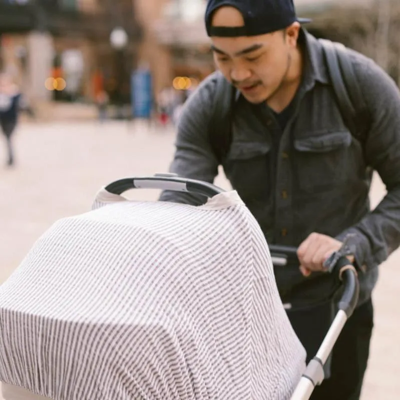 Little Unicorn Cotton Muslin Car Seat Canopy - Grey Stripe
