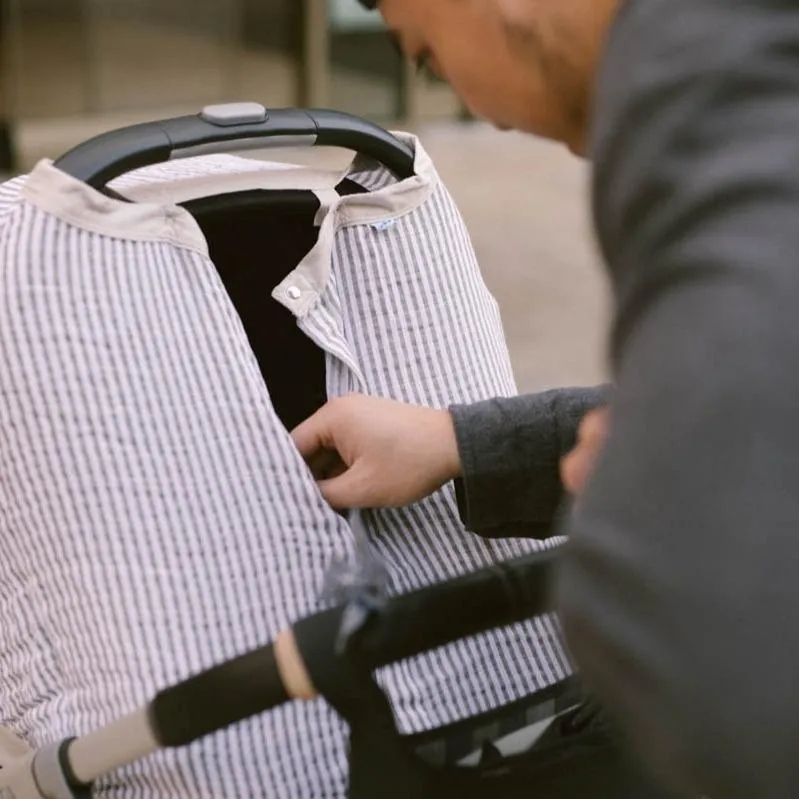 Little Unicorn Cotton Muslin Car Seat Canopy - Grey Stripe