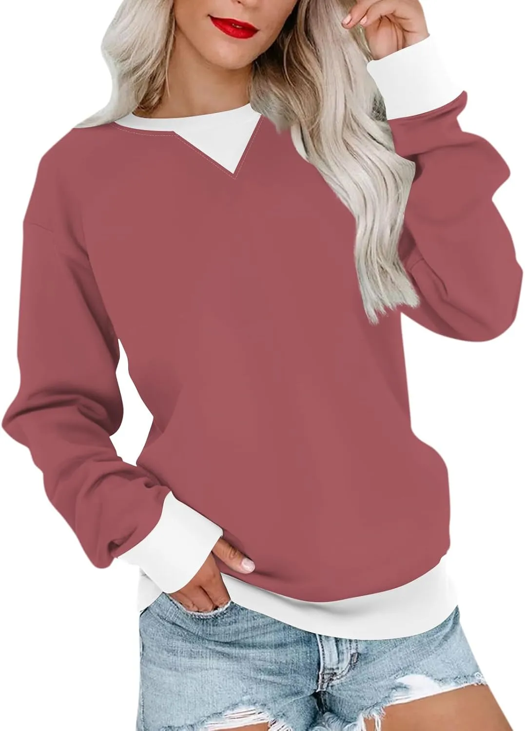 Long Sleeve Shirts For Women Trendy Fall Fashion Tops Round Neck Drop Shoulder Womens Casual Sweatshirt Pullover Tops
