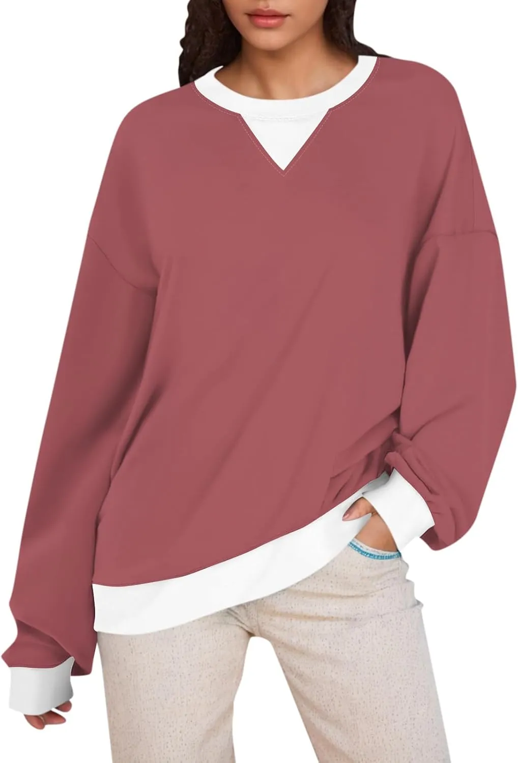 Long Sleeve Shirts For Women Trendy Fall Fashion Tops Round Neck Drop Shoulder Womens Casual Sweatshirt Pullover Tops