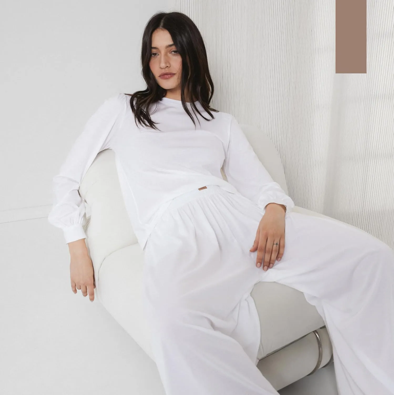 Lunya Organic Pima Wide Leg Cotton Pants for Women - Organic Cotton Palazzo Pants - High Rise Waistband - Relaxed Lounge Wear