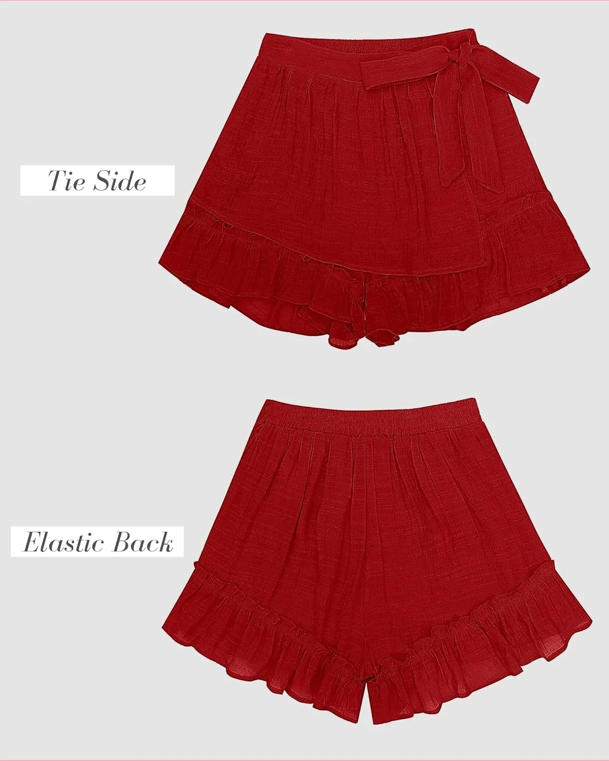 luvamia 2023 Womens Shorts for Summer Casual Flowy Shorts High Waisted Ruffle Wrap Skorts Pull On Elastic Waist Vacation