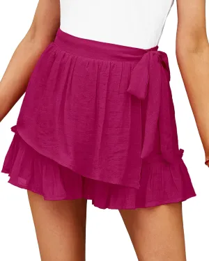 luvamia 2023 Womens Shorts for Summer Casual Flowy Shorts High Waisted Ruffle Wrap Skorts Pull On Elastic Waist Vacation