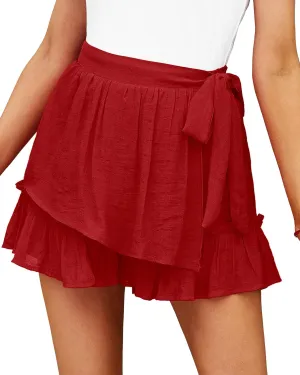luvamia 2023 Womens Shorts for Summer Casual Flowy Shorts High Waisted Ruffle Wrap Skorts Pull On Elastic Waist Vacation
