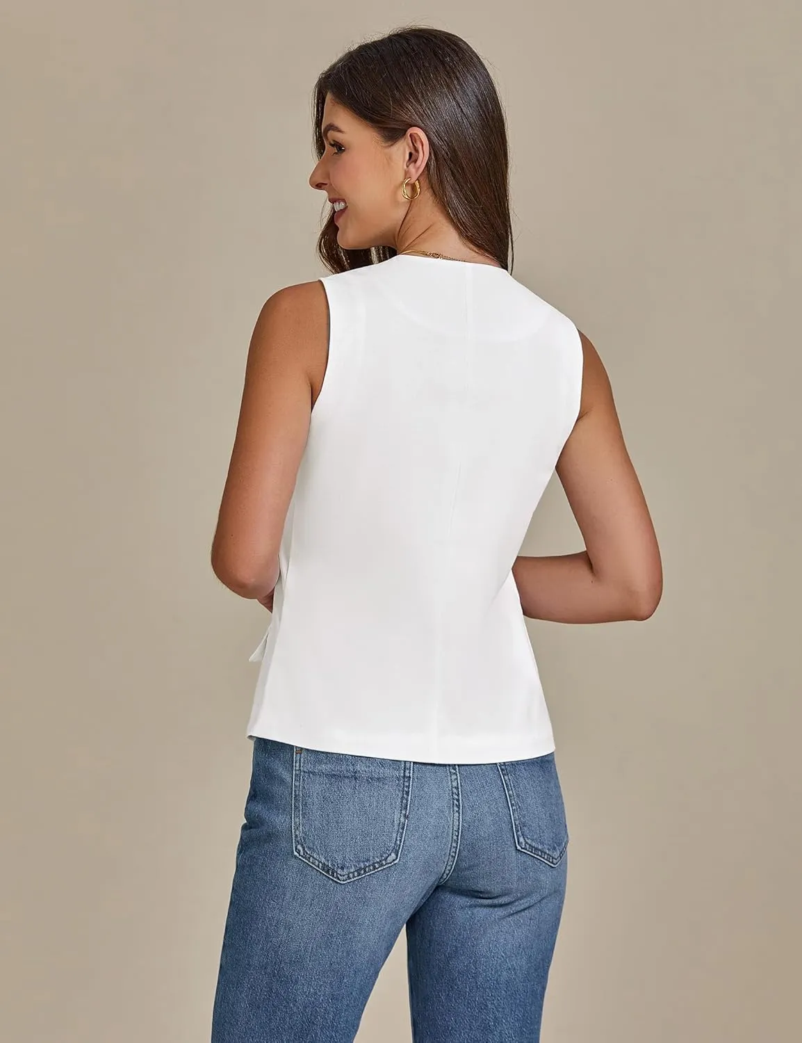 luvamia Linen Vest for Women Trendy Sleeveless Tie Front Tops Summer Casual Top Waistcoat Suit Vests with Pockets