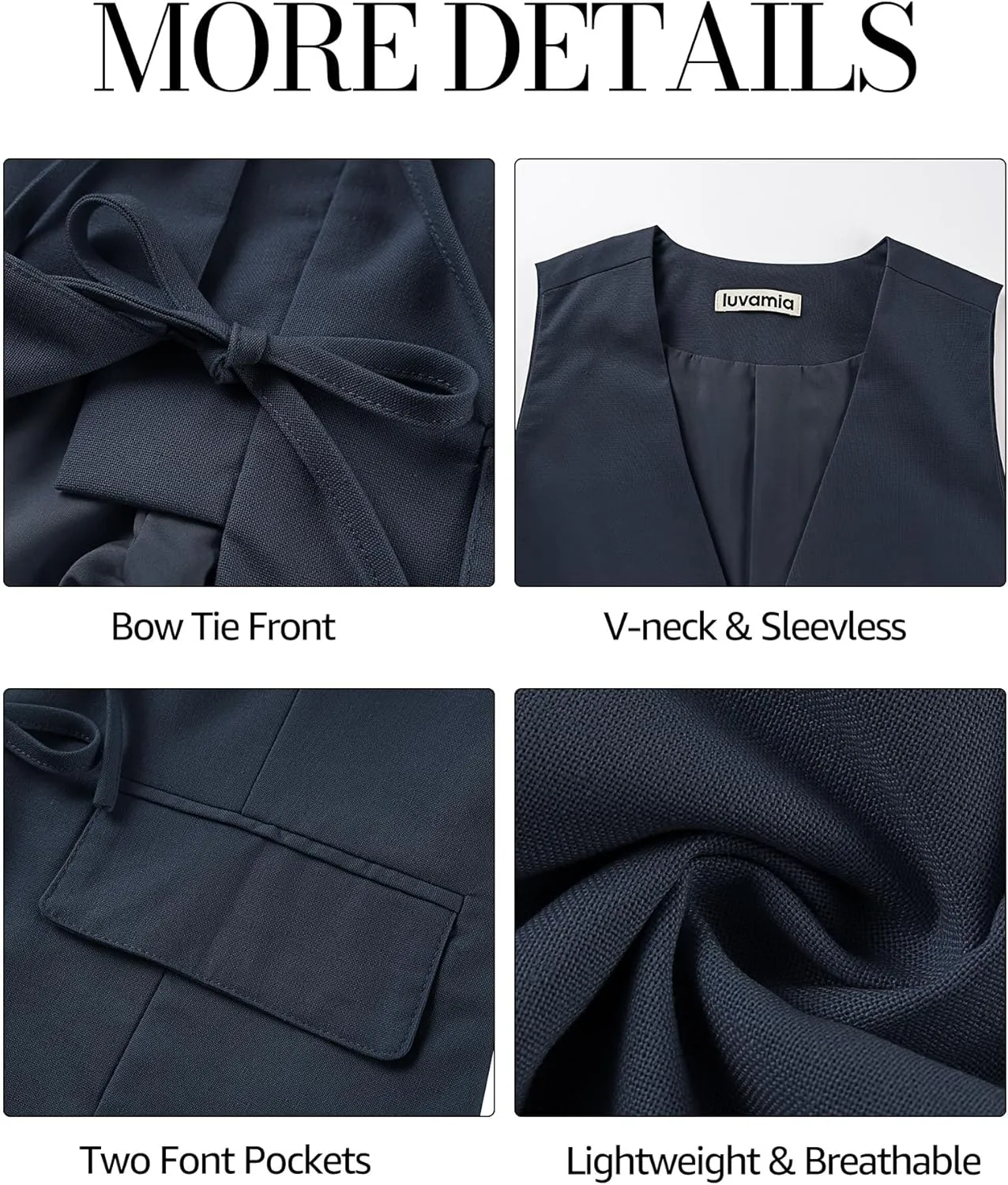 luvamia Linen Vest for Women Trendy Sleeveless Tie Front Tops Summer Casual Top Waistcoat Suit Vests with Pockets
