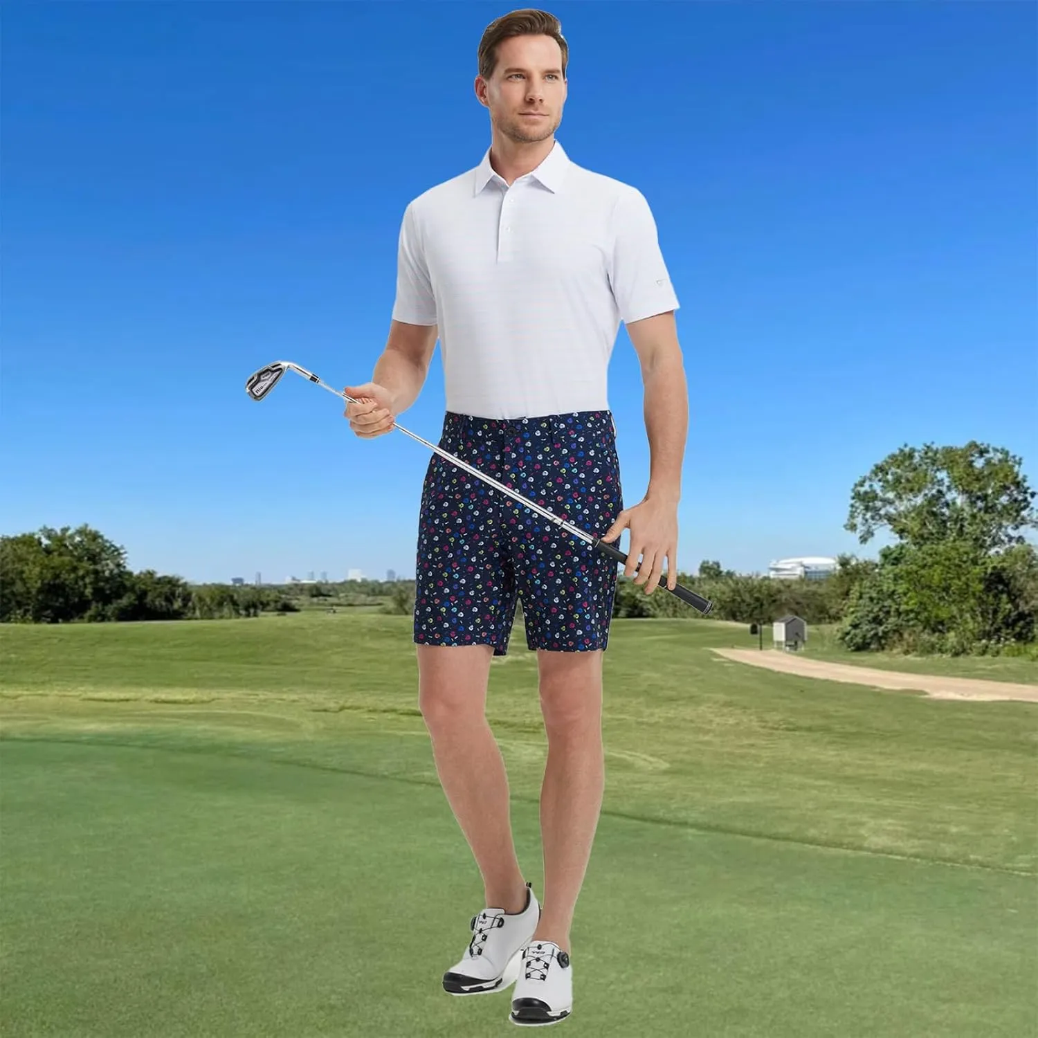 M MAELREG Golf Shorts Men Print Quick Dry 9" Stretch Lightweight Water-Resistant Flex Flat Front Fashion Mens Shorts Casual