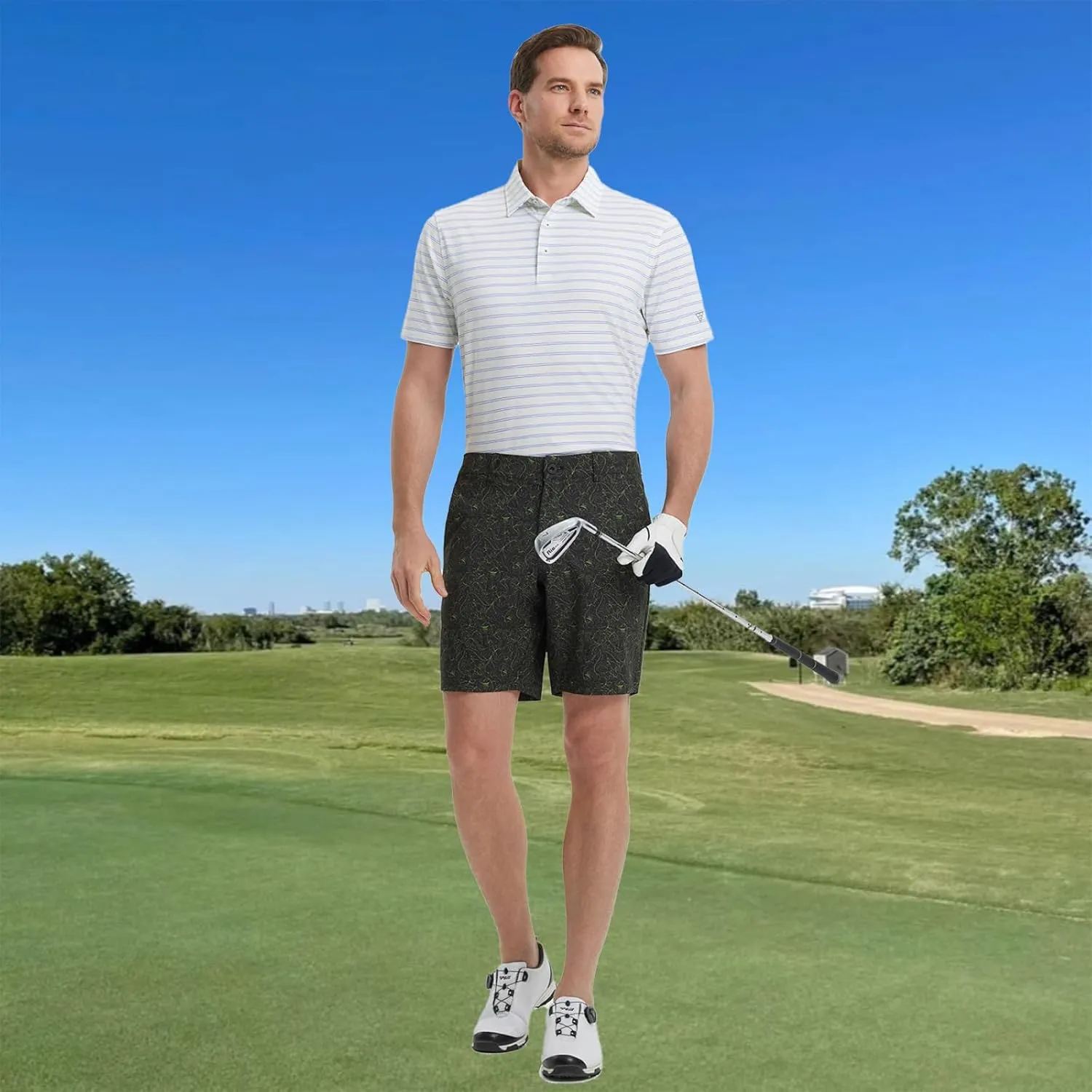 M MAELREG Golf Shorts Men Print Quick Dry 9" Stretch Lightweight Water-Resistant Flex Flat Front Fashion Mens Shorts Casual
