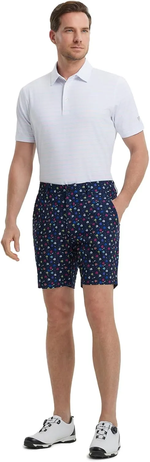 M MAELREG Golf Shorts Men Print Quick Dry 9" Stretch Lightweight Water-Resistant Flex Flat Front Fashion Mens Shorts Casual