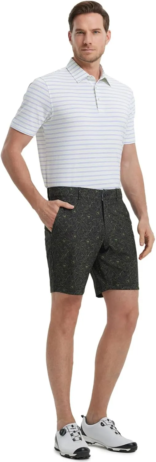 M MAELREG Golf Shorts Men Print Quick Dry 9" Stretch Lightweight Water-Resistant Flex Flat Front Fashion Mens Shorts Casual