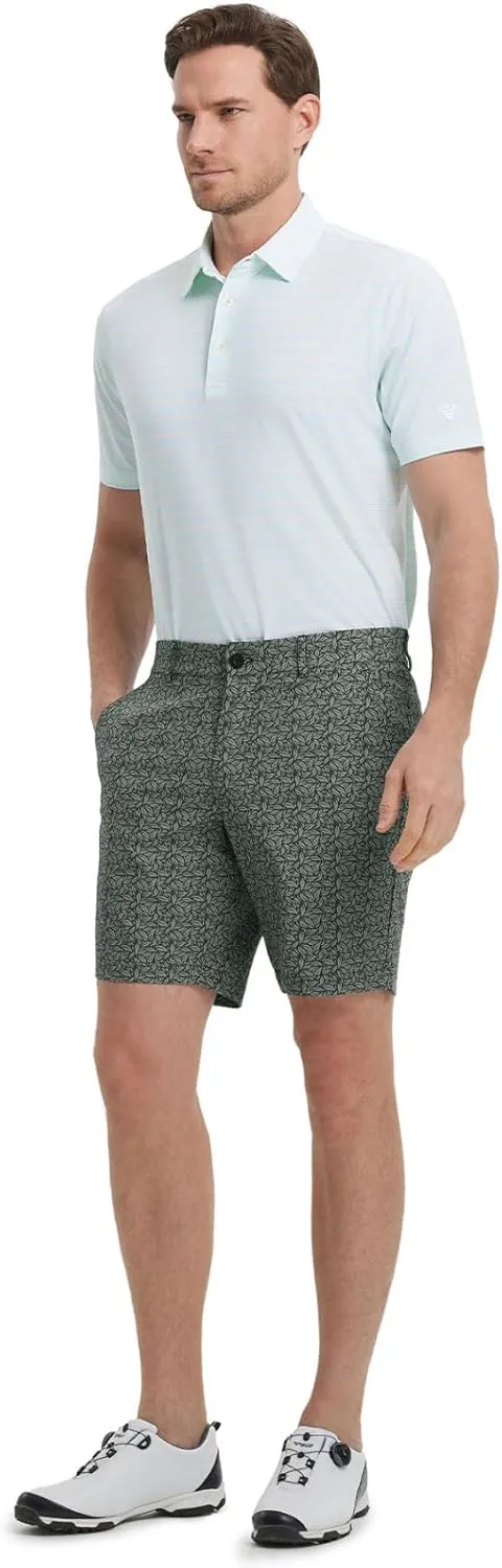 M MAELREG Golf Shorts Men Print Quick Dry 9" Stretch Lightweight Water-Resistant Flex Flat Front Fashion Mens Shorts Casual