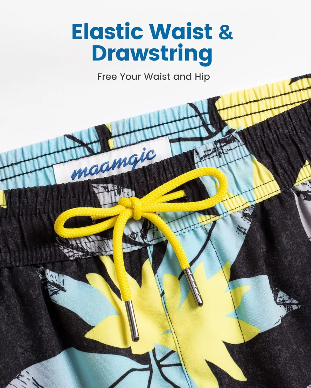 maamgic Mens Swim Trunks with Compression Liner 5" Stretch Beach Shorts Quick Dry with Zipper Pockets No-Chafing Board Shorts
