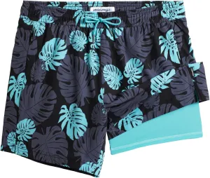 maamgic Mens Swim Trunks with Compression Liner 5" Stretch Beach Shorts Quick Dry with Zipper Pockets No-Chafing Board Shorts