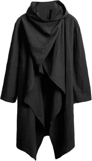 Maiyifu-GJ Men Lightweight Casual Cape Cloak Long Length Irregular Hem Pullover Overcoat Hip Hop Slim Poncho Sweatshirt Coat
