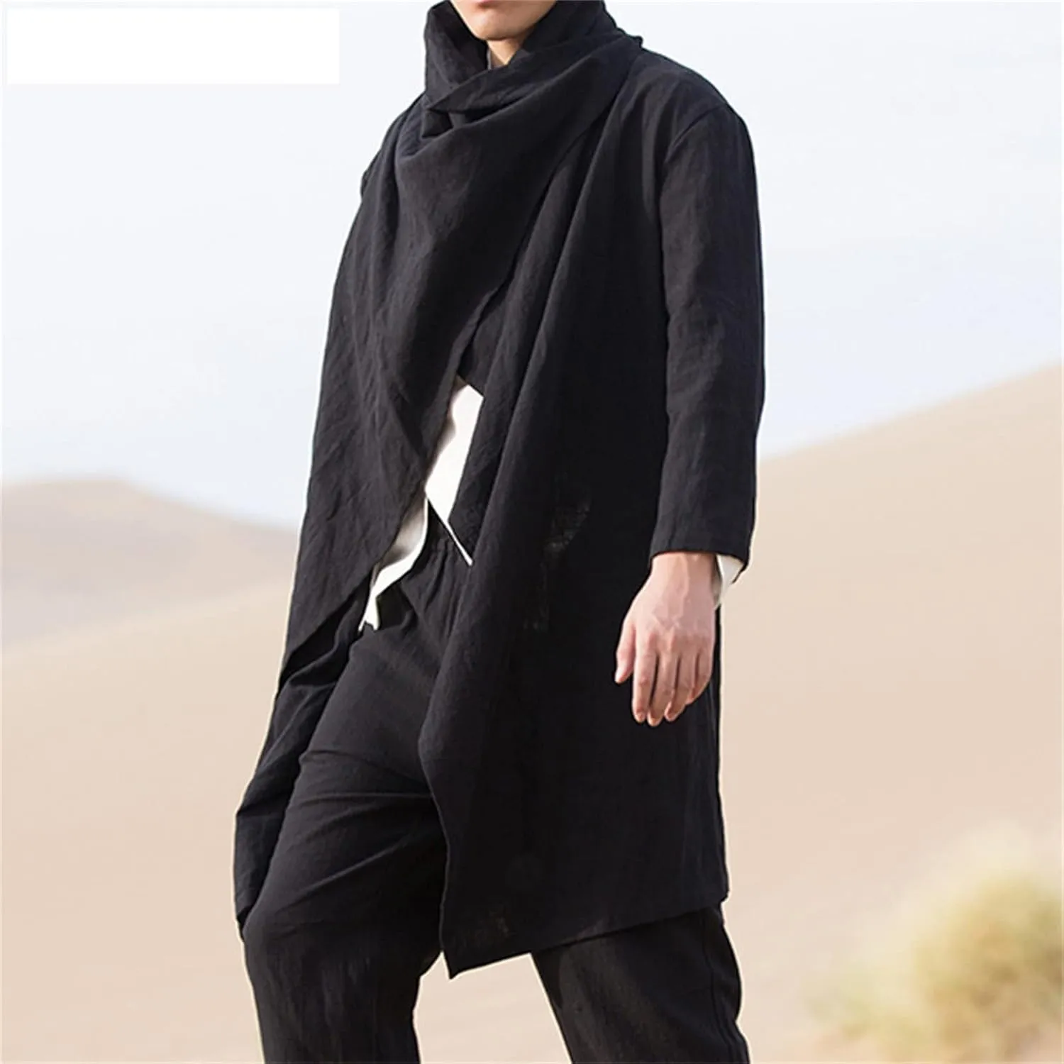 Maiyifu-GJ Men Lightweight Casual Cape Cloak Long Length Irregular Hem Pullover Overcoat Hip Hop Slim Poncho Sweatshirt Coat