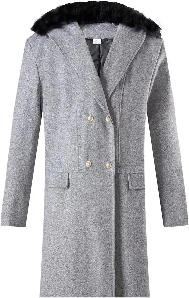 Maiyifu-GJ Men's Wool Blend Long Pea Coat Slim Fit Double Breasted Trench Coats Winter Warm Mid-Length Jackets Overcoat