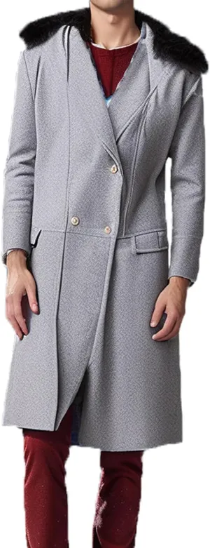 Maiyifu-GJ Men's Wool Blend Long Pea Coat Slim Fit Double Breasted Trench Coats Winter Warm Mid-Length Jackets Overcoat