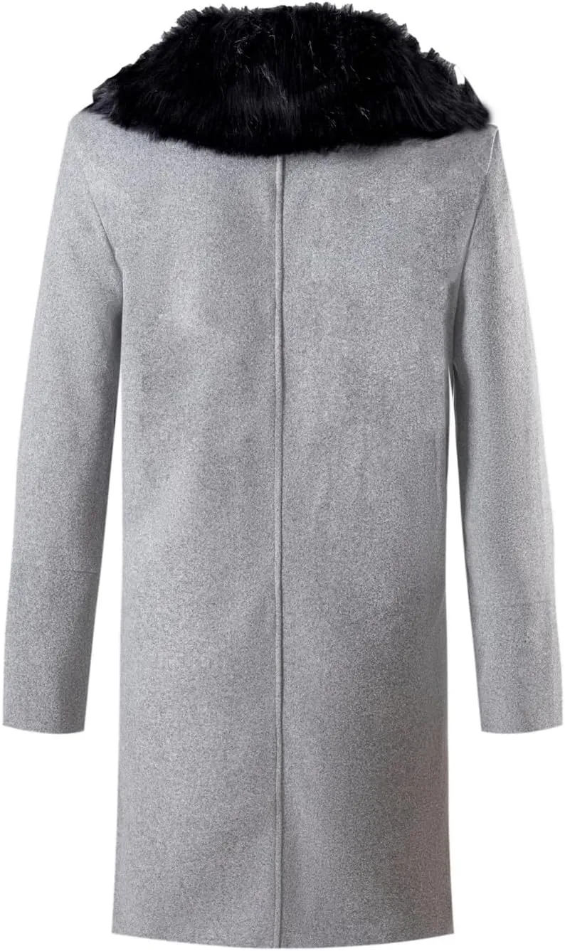 Maiyifu-GJ Men's Wool Blend Long Pea Coat Slim Fit Double Breasted Trench Coats Winter Warm Mid-Length Jackets Overcoat
