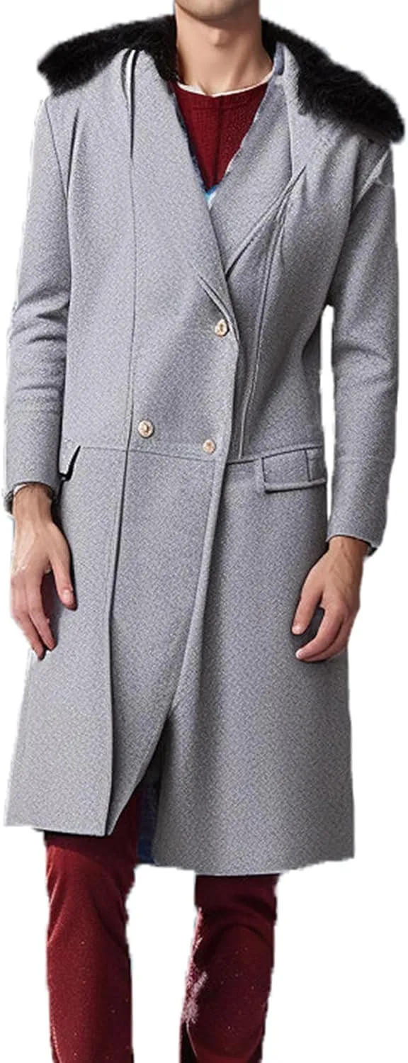 Maiyifu-GJ Men's Wool Blend Long Pea Coat Slim Fit Double Breasted Trench Coats Winter Warm Mid-Length Jackets Overcoat